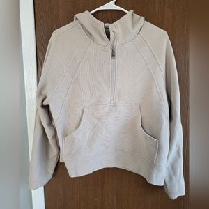Casual Beige Half-Zip Hoodie for Women